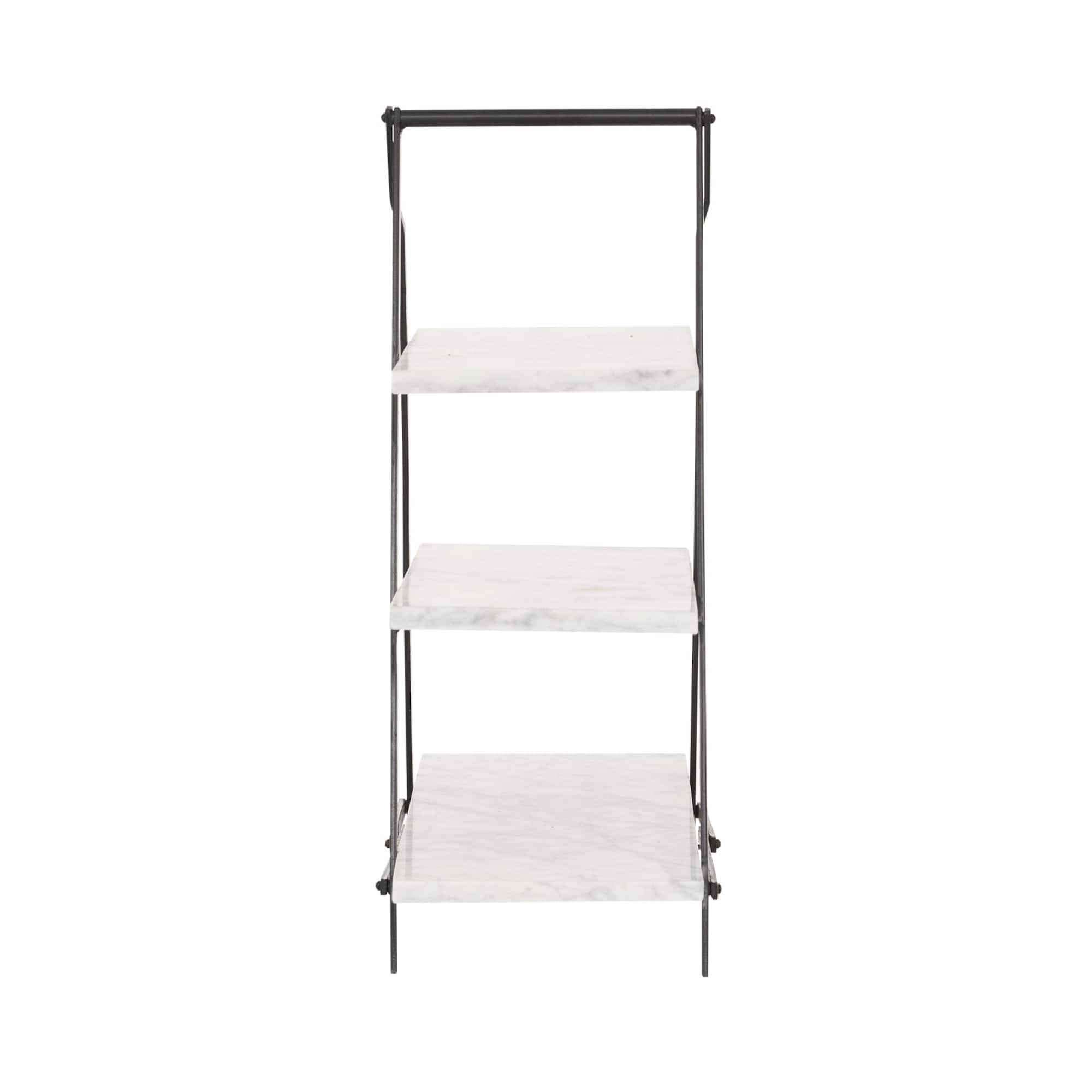 23" White Marble & Iron Contemporary 3-Tier Tray Stand